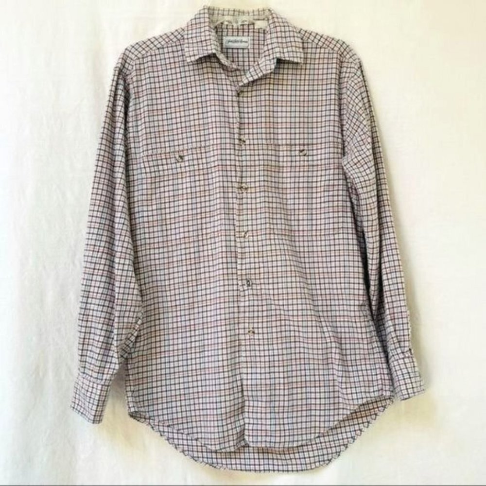 Saks Fifth Avenue Long Sleeves Shirt Mens Small Plaid Cotton Workwear Office